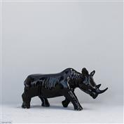 African Black Rhino in White Clay glazed Gloss Black 21cm Long x 10.5 High x 7cm Wide