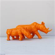 African Black Rhino in White Clay glazed Orange 21cm Long x 10.5 High x 7cm Wide