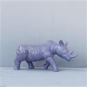 African Black Rhino in White Clay glazed Purple 21cm Long x 10.5 High x 7cm Wide