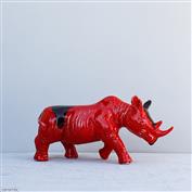 African Black Rhino in White Clay glazed Red 21cm Long x 10.5 High x 7cm Wide