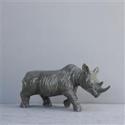 African Black Rhino in White Clay glazed Spiced Grey 21cm Long x 10.5 High x 7cm Wide