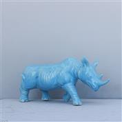 African Black Rhino in White Clay glazed Turquoise 21cm Long x 10.5 High x 7cm Wide