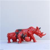 Black Rhino Calf in White Clay glazed Red Ink Blot 21cm Long x 10.5 High x 7cm Wide