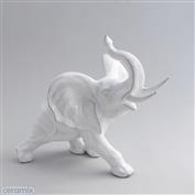 African Elephant 21cm High Terracotta clay Glazed White
