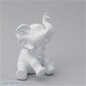 Baby Elephant  15cm High Terracotta clay Glazed White