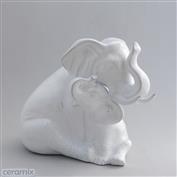 Elephant and Calf 25cm High Terracotta clay Glazed White