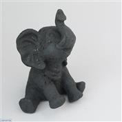 Baby Elephant  15cm High White clay Glazed Speckle Black