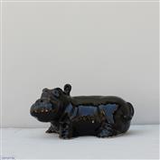 Hippo in White Clay glazed Gloss Black 20cm Long x 10cm High x 14cm Wide