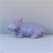 Hippo in White Clay glazed Purple 20cm Long x 10cm High x 14cm Wide