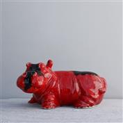 Hippo in White Clay glazed Red 20cm Long x 10cm High x 14cm Wide
