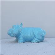 Hippo in White Clay glazed Turquoise 20cm Long x 10cm High x 14cm Wide