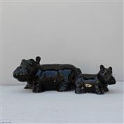 Hippo Calf in White Clay glazed Gloss Black 20cm Long x 10cm High x 14cm Wide
