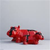 Hippo Calf in White Clay glazed Red 20cm Long x 10cm High x 14cm Wide