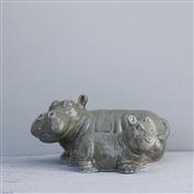 Hippo Calf in White Clay glazed Speckle Grey 20cm Long x 10cm High x 14cm Wide