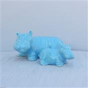 Hippo Calf in White Clay glazed Turquoise 20cm Long x 10cm High x 14cm Wide