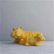 Hippo Calf in White Clay glazed Mustard 20cm Long x 10cm High x 14cm Wide