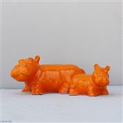 Hippo Calf in White Clay glazed Orange 20cm Long x 10cm High x 14cm Wide