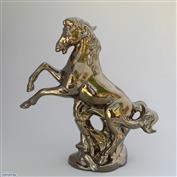 Rearing Stallion 28cm High Terracotta Glazed Crackle Bronze
