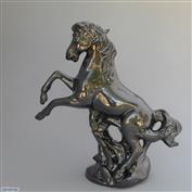 Rearing Stallion 28cm High Terracotta Glazed Crackle Silver