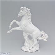 Rearing Stallion 28cm High Terracotta Glazed White
