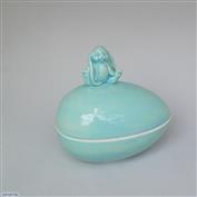 Bunny Sitting Egg Box Turquoise 16cm Long