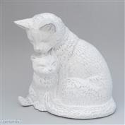 Cat and Kitten 25cm High Terracotta clay Glazed White