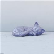 Daisy Sleeping Cat White Clay glazed Purple 8cm Tall x 18cm Long x 12cm Wide