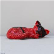 Daisy Sleeping Cat White Clay glazed Red Ink Blot 8cm Tall x 18cm Long x 12cm Wide