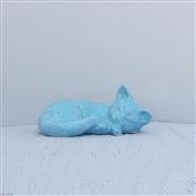 Daisy Sleeping Cat White Clay glazed Turquoise 8cm Tall x 18cm Long x 12cm Wide