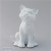 Dreamy Cat 22cm High Terracotta clay Glazed White