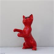 Jasper Loving Cat White Clay Glazed Red Ink Blot 19.5cm Tall x 12cm Long x 14cm Wide