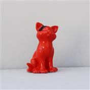 Kit Kat Sitting 15cm High White clay Glazed Red