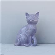 Molly Sitting Cat White Clay Glazed Purple 16.5cm Tall x 12cm Long x 8cm Wide