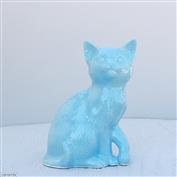 Molly Sitting Cat White Clay Glazed Turquoise 16.5cm Tall x 12cm Long x 8cm Wide
