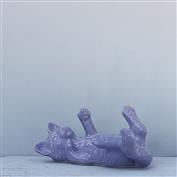 Oscar Lying on Back Cat White Clay glazed Purple 9cm Tall x 20cm Long x 13cm Wide