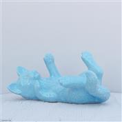 Oscar Lying on Back Cat White Clay glazed Turquoise 9cm Tall x 20cm Long x 13cm Wide