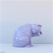 Poppy Preening Cat White Clay glazed Purple 12cm Tall x 17cm Long x 9cm Wide