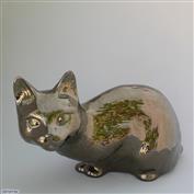 Stanley Cat 33cm Long Terracotta clay Glazed Crackle Bronze