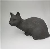 Stanley Cat 33cm Long Terracotta clay Glazed Speckle Black