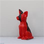 Large Abby Sitting Chihuahua White Clay glazed Red Ink Blot 22cm High x 12cm Long x 13cm Wide