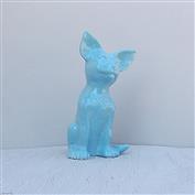 Large Abby Sitting Chihuahua White Clay glazed Turquoise 22cm High x 12cm Long x 13cm Wide