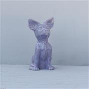 Small Frankie Sitting Chihuahua White Clay glazed Purple 15.5cm Tall x 8cm Long x 8cm Wide