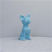 Small Frankie Sitting Chihuahua White Clay glazed Turquoise 15.5cm Tall x 8cm Long x 8cm Wide