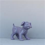 Izzy Standing Dog White Clay glazed Purple 13cm Tall x 16cm Long x 10.5cm Wide