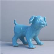 Izzy Standing Dog White Clay glazed Turquoise 13cm Tall x 16cm Long x 10.5cm Wide