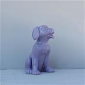Large Lucky Sitting Dog White Clay glazed Purple 21cm High x 13cm Long x 14cm Wide
