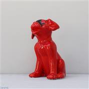 Large Lucky Sitting Dog White Clay glazed Red Ink Blot 21cm High x 13cm Long x 14cm Wide