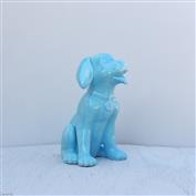 Large Lucky Sitting Dog White Clay glazed Turquoise 21cm High x 13cm Long x 14cm Wide