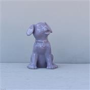  Lulu Sitting Dog White Clay glazed Purple 14cm Tall x 9cm Long x 9cm Wide