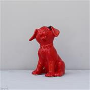  Lulu Sitting Dog White Clay glazed Red Ink Blot 14cm Tall x 9cm Long x 9cm Wide